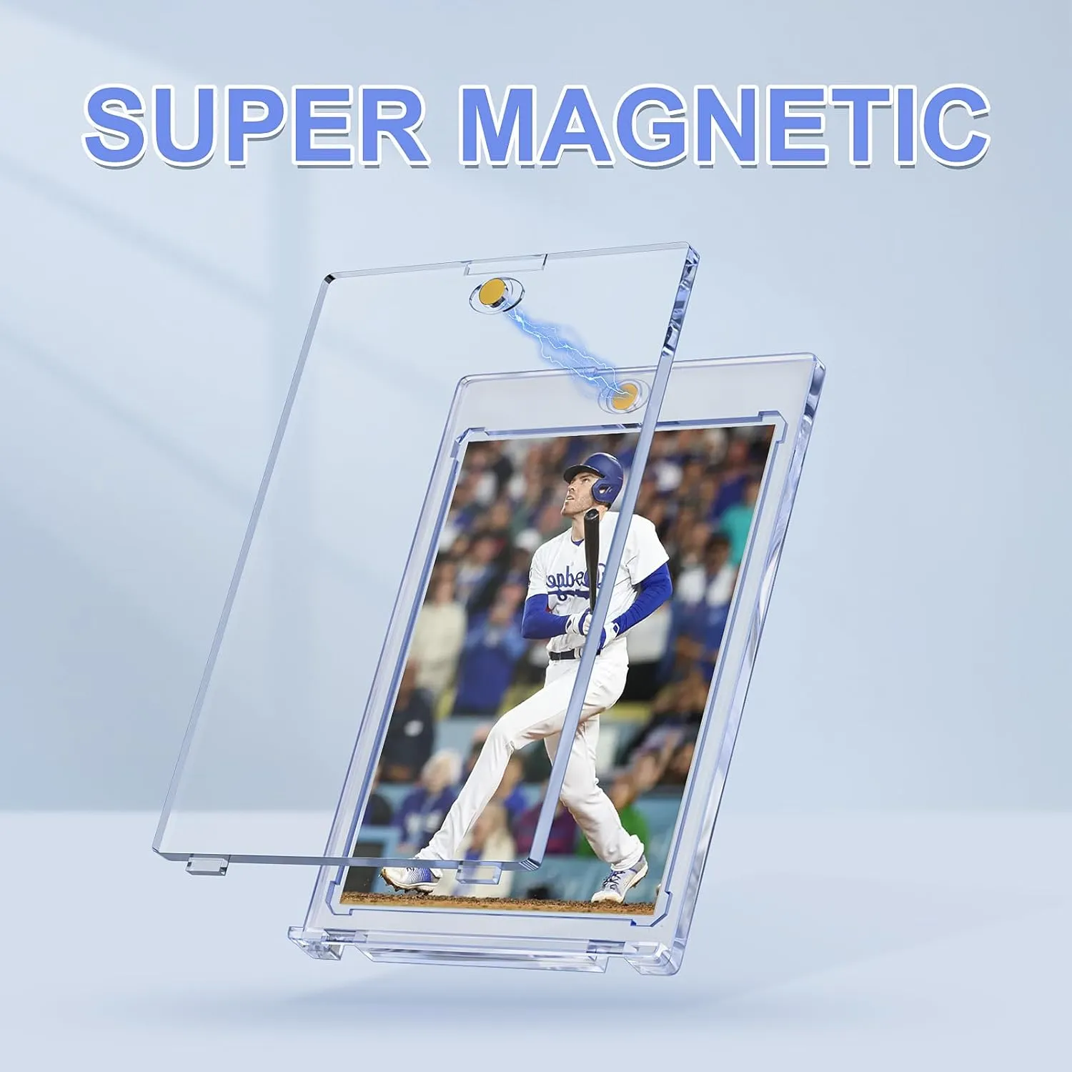 35pt Magnetic Card Holders for Trading Cards Protector, 60 Pack Baseball Card Protector, Acrylic Hard Cards Sleeves Case for Baseball Football Sports TCG CCG Game (Transparent Blue)