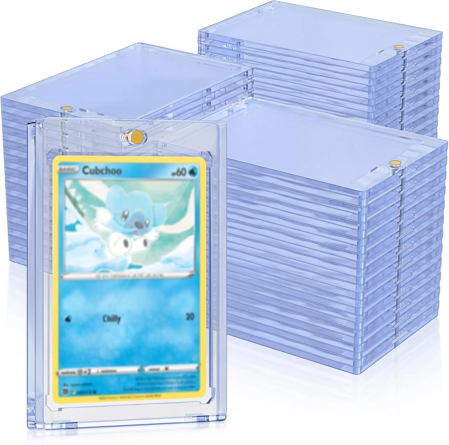35pt Magnetic Card Holders for Trading Cards Protector, 60 Pack Baseball Card Protector, Acrylic Hard Cards Sleeves Case for Baseball Football Sports TCG CCG Game (Transparent Blue)