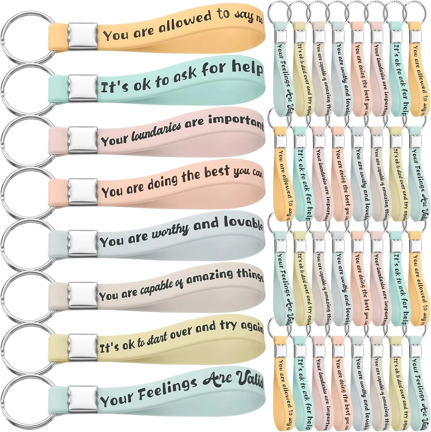 48 Pcs Mental Health Reminders Bulk Gifts Rubber Keychain Motivational Quote Colored Inspirational Rubber Keychain Counseling Therapy for Teens Party Favor Gifts Supplies