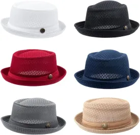 6 pcs Mesh Pork Pie Straw Hat Summer 1920S Costume Party Cap Fedora Dad Bowler Flat Top Men