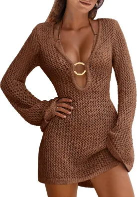 ANRABESS Women Beach Crochet Cover Ups Summer Knit Swimwear Mesh Bathing Suit Hollow Out Dress 2025 Vacation Swimsuit