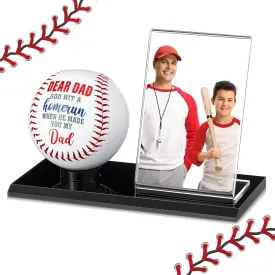 Baseball Dad Gifts Picture Frame and Baseball Display Case Set Ball and Card Holder for Parents Dear Dad
