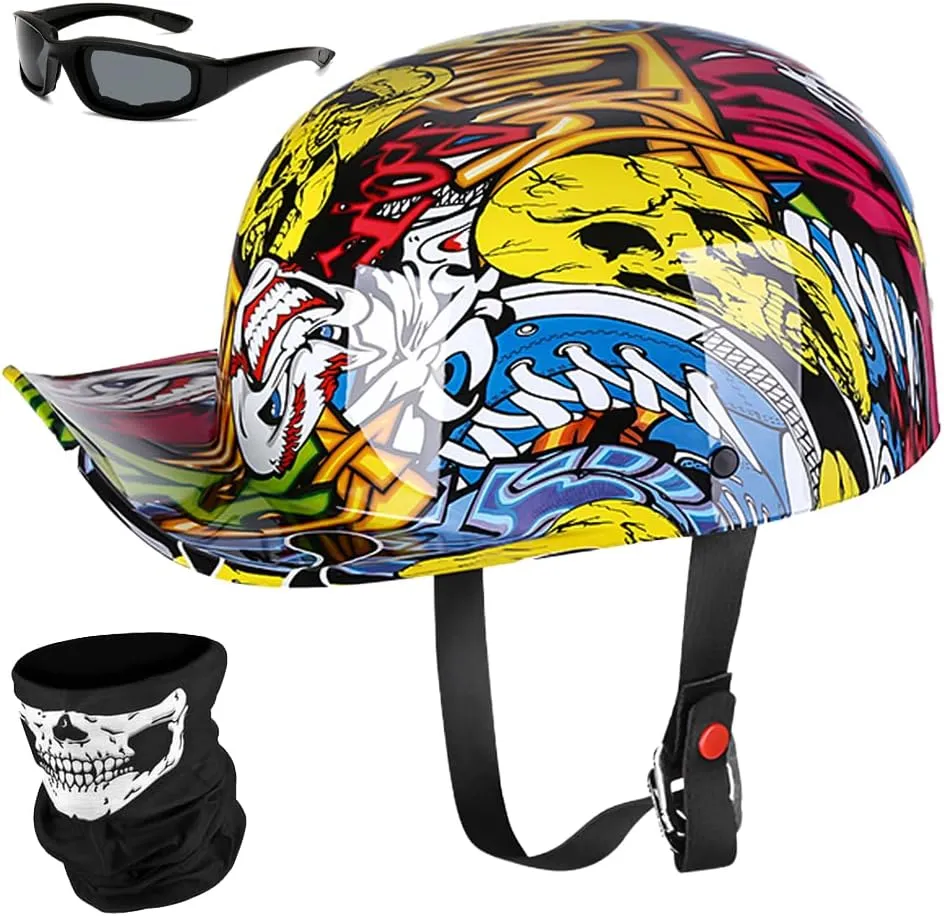 Baseball Motorcycle Helmet Half Cap for Bike Cruiser Chopper Moped Scooter- Dot Approved