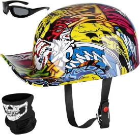Baseball Motorcycle Helmet Half Cap for Bike Cruiser Chopper Moped Scooter- Dot Approved