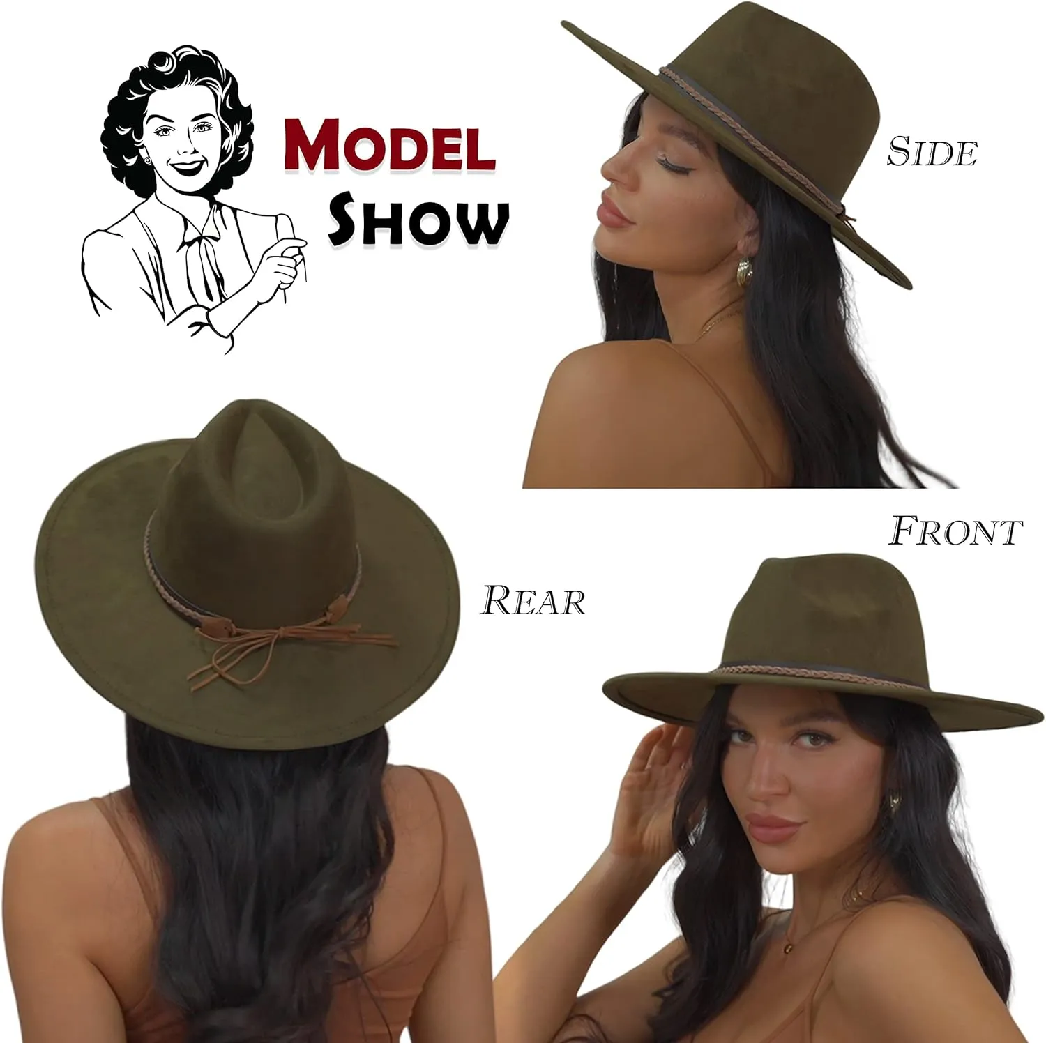 Big Wide Brim Fedora Hat for Women - Nashville Outfits Western Hats Women's Felt Panama Rancher Hat