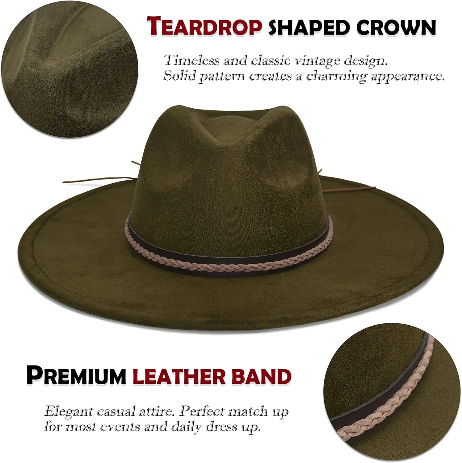 Big Wide Brim Fedora Hat for Women - Nashville Outfits Western Hats Women's Felt Panama Rancher Hat