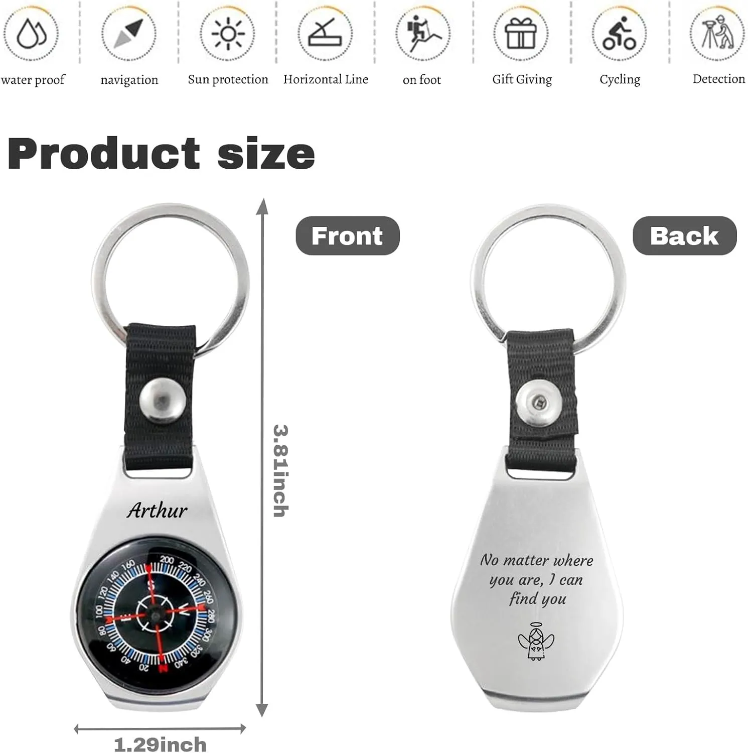 Compass Custom Portable Compasses Keychain with Text Mini Compas with Waterproof Luminous Function Survival Gifts for Men Hiking Camping Hunting Map Navigation Tool