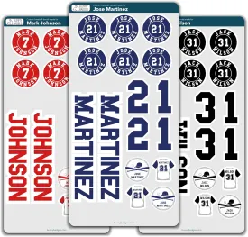 Custom Baseball Helmet Sticker Set - Includes Personalized Decals for Baseball Bats, Softball Bats, Sports Helmets, Bat Knobs and More - Individual (1 Player)