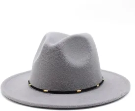 DHAEY Autumn and Winter Woolen British Jazz Hat, European and American Flat Brim Top Hat Four Seasons Versatile Felt Hat Luopan Caps & Hats (Color : Light Grey, Size : Medium(56-58cm))