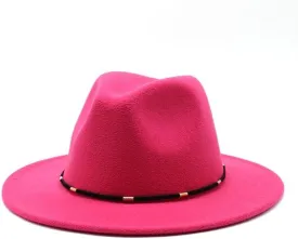 DHAEY Autumn and Winter Woolen British Jazz Hat, European and American Flat Brim Top Hat Four Seasons Versatile Felt Hat Luopan Caps & Hats (Color : Rosy, Size : Large(59-61cm))