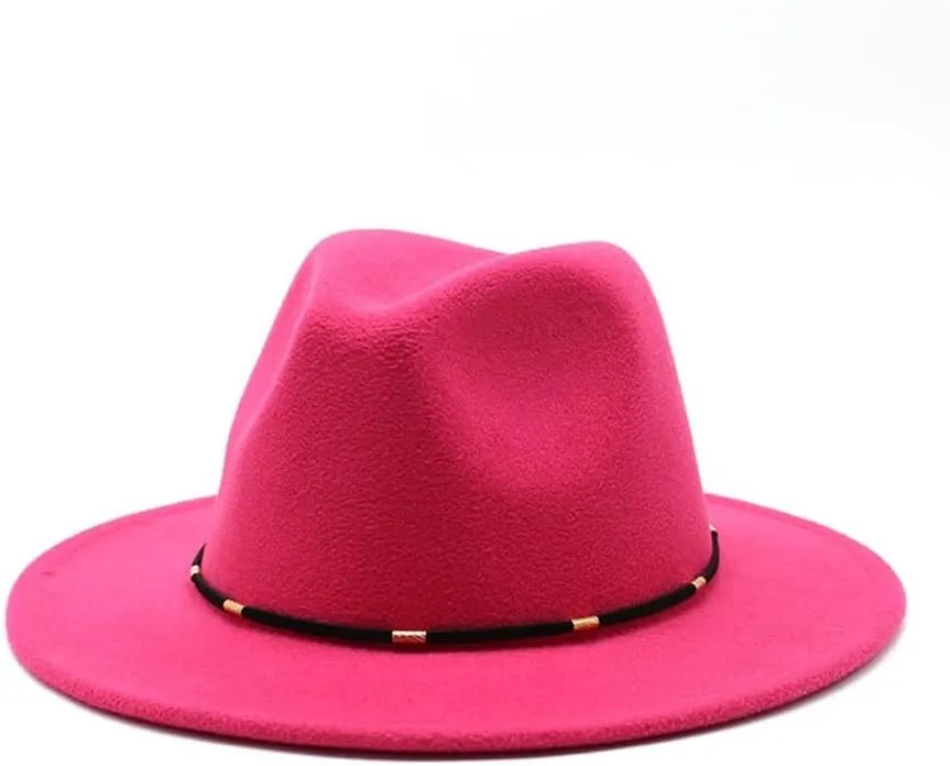 DHAEY Autumn and Winter Woolen British Jazz Hat, European and American Flat Brim Top Hat Four Seasons Versatile Felt Hat Luopan Caps & Hats (Color : Rosy, Size : Large(59-61cm))