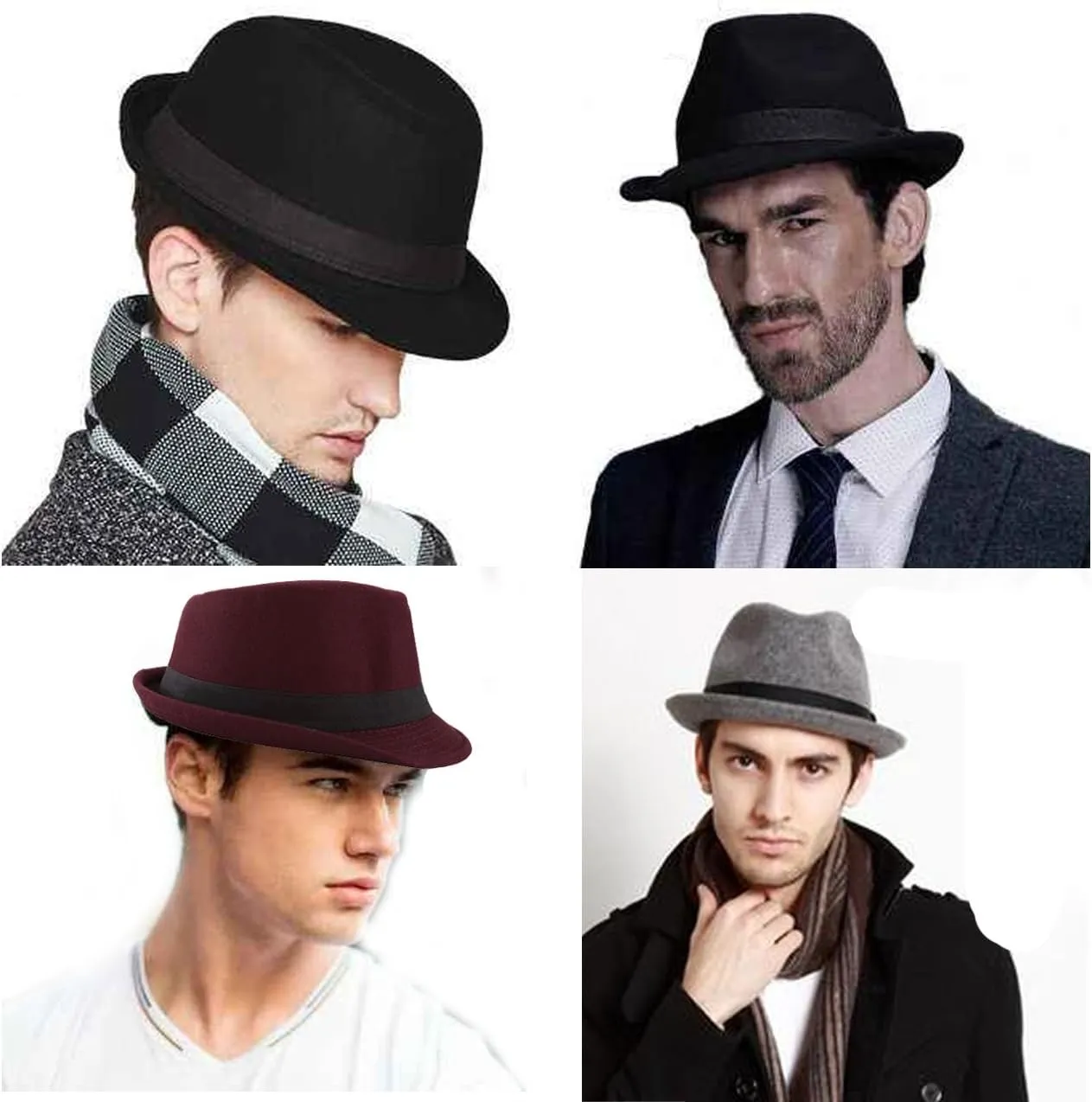 FALETO Unisex Classic 20s Trilby Fedora Hat with Band Casual Jazz Cap Manhattan