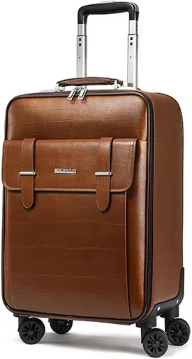 feilario Business Spinner Wheels Luggage PVC Leather Waterproof Carry-On Suitcase Aluminum Alloy Handle Soft Shell Luggage with TSA Lock (Brown, 20in)