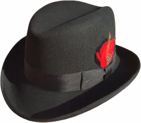 Felt Fedora Hat Classic Wool Felt Homburg Godfather Fedora Bowler Hat for Men Women (Color : Black, Size : 7 1/8-7 3/8)