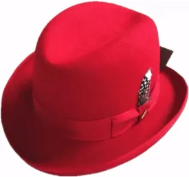 Felt Fedora Hat Classic Wool Felt Homburg Godfather Fedora Bowler Hat for Men Women (Color : Red, Size : 7 1/8-7 3/8)