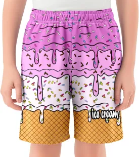 Ice Cream Boy Swim Trunks Waffle Or Cone Quick Dry Bathing Suit Swimsuit,Toddler Summer Beach Board Shorts 2-14 Years