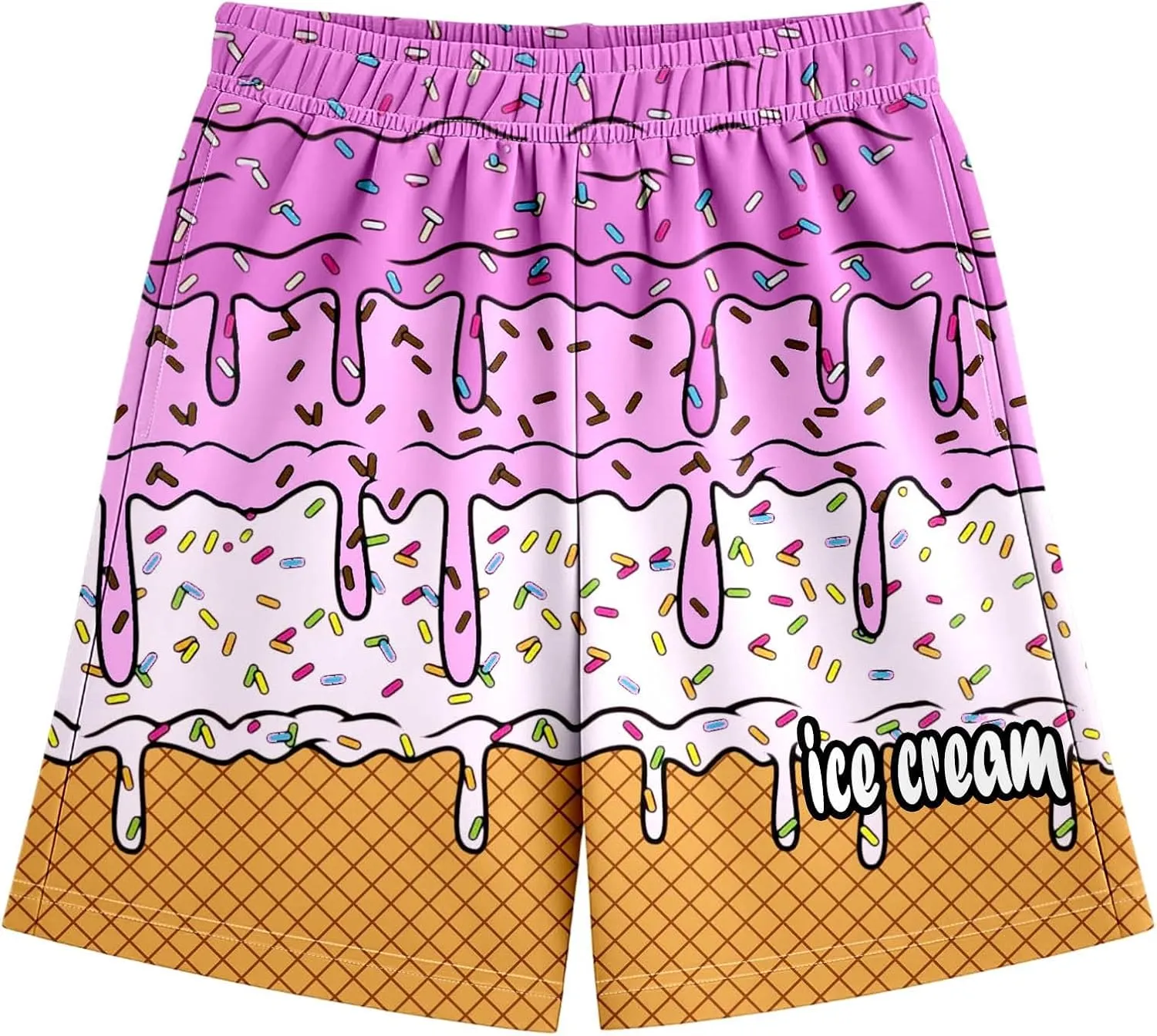 Ice Cream Boy Swim Trunks Waffle Or Cone Quick Dry Bathing Suit Swimsuit,Toddler Summer Beach Board Shorts 2-14 Years