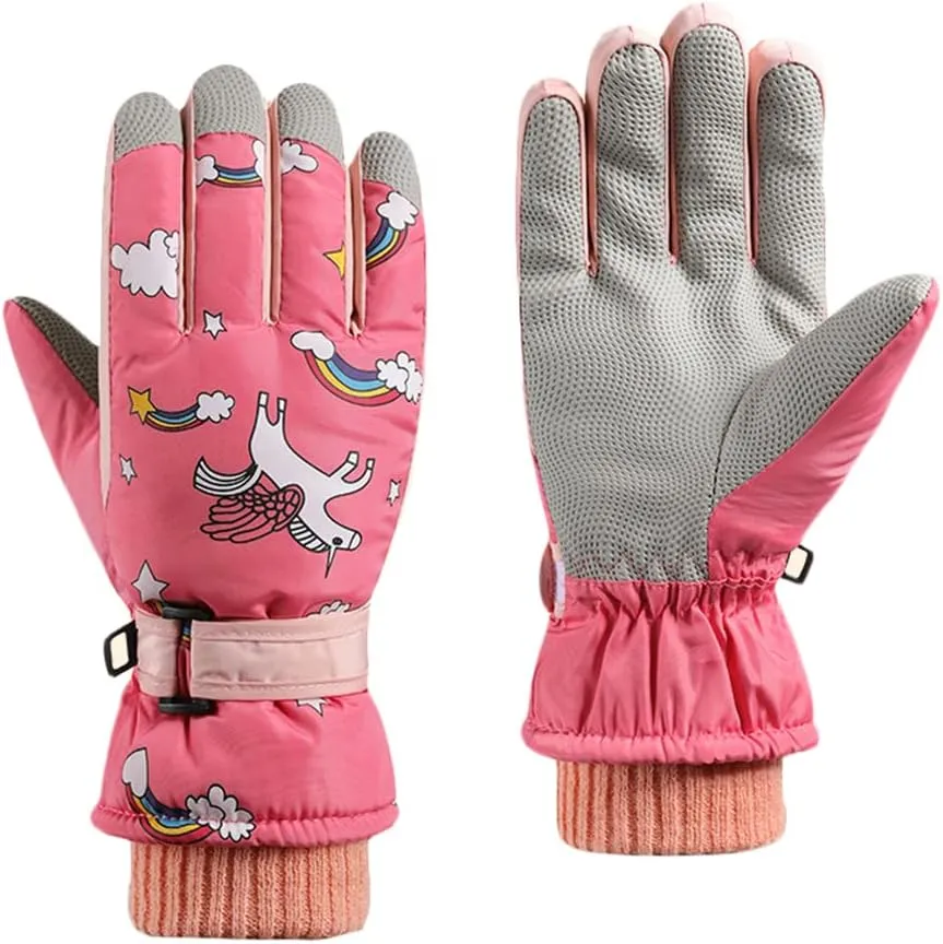 Kids Boys Cute Unicorn Girls Winter Mittens Waterproof Warm Fleece Lined Thermal Snow Ski Mitten Gloves