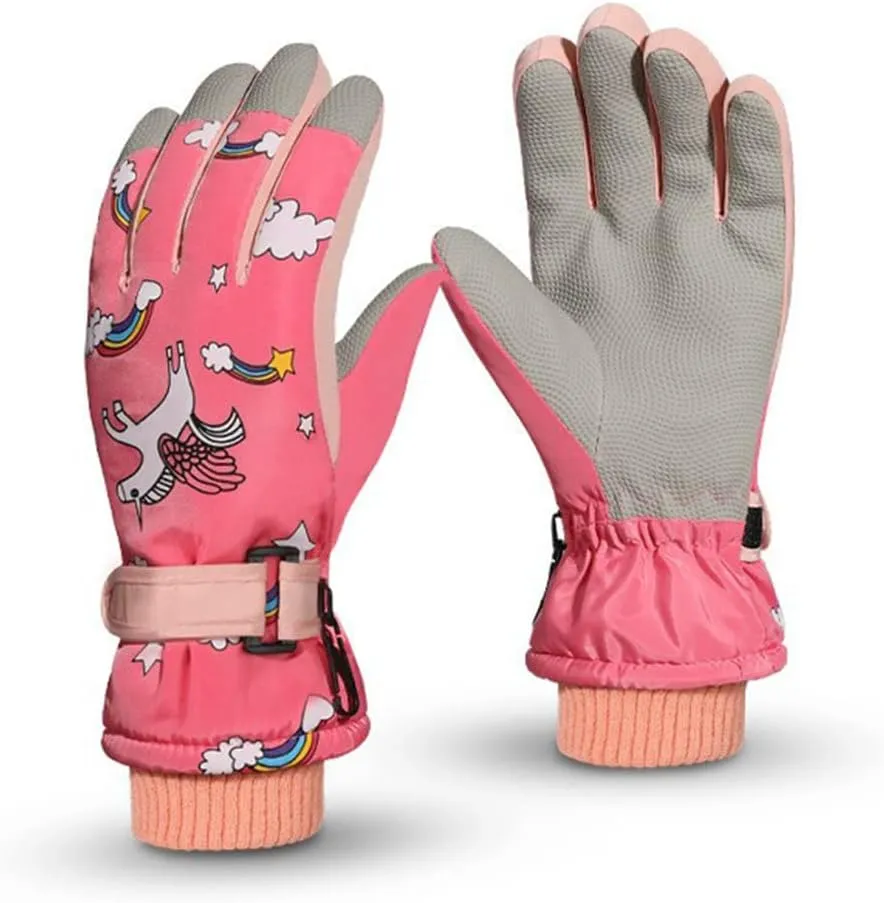Kids Boys Cute Unicorn Girls Winter Mittens Waterproof Warm Fleece Lined Thermal Snow Ski Mitten Gloves