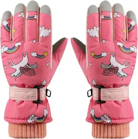 Kids Boys Cute Unicorn Girls Winter Mittens Waterproof Warm Fleece Lined Thermal Snow Ski Mitten Gloves