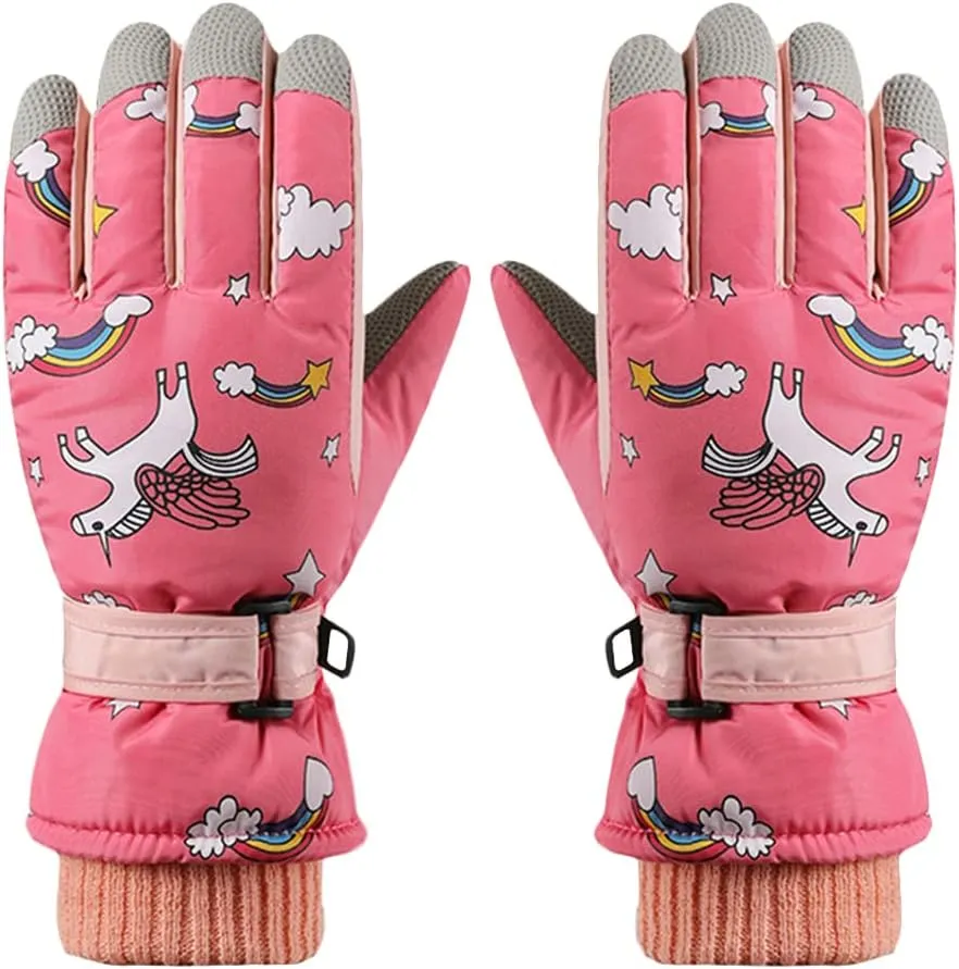 Kids Boys Cute Unicorn Girls Winter Mittens Waterproof Warm Fleece Lined Thermal Snow Ski Mitten Gloves