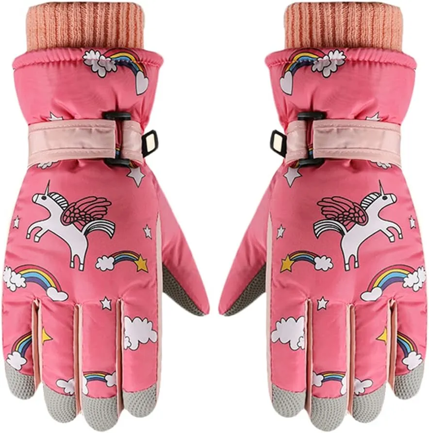 Kids Boys Cute Unicorn Girls Winter Mittens Waterproof Warm Fleece Lined Thermal Snow Ski Mitten Gloves