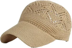 Knit Paper Straw Baseball Cap for Men Women Mesh Trucker Hat Breathable Crochet Dad Hat Summer Outdoor