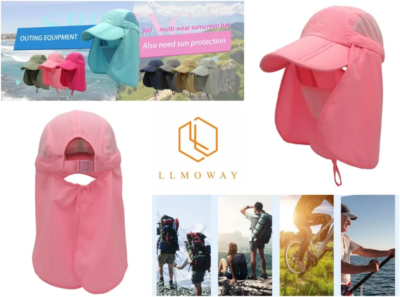 LLmoway Mens Womens Kids Sun Protection Fishing Hat Safari Flap Cap Quick Dry