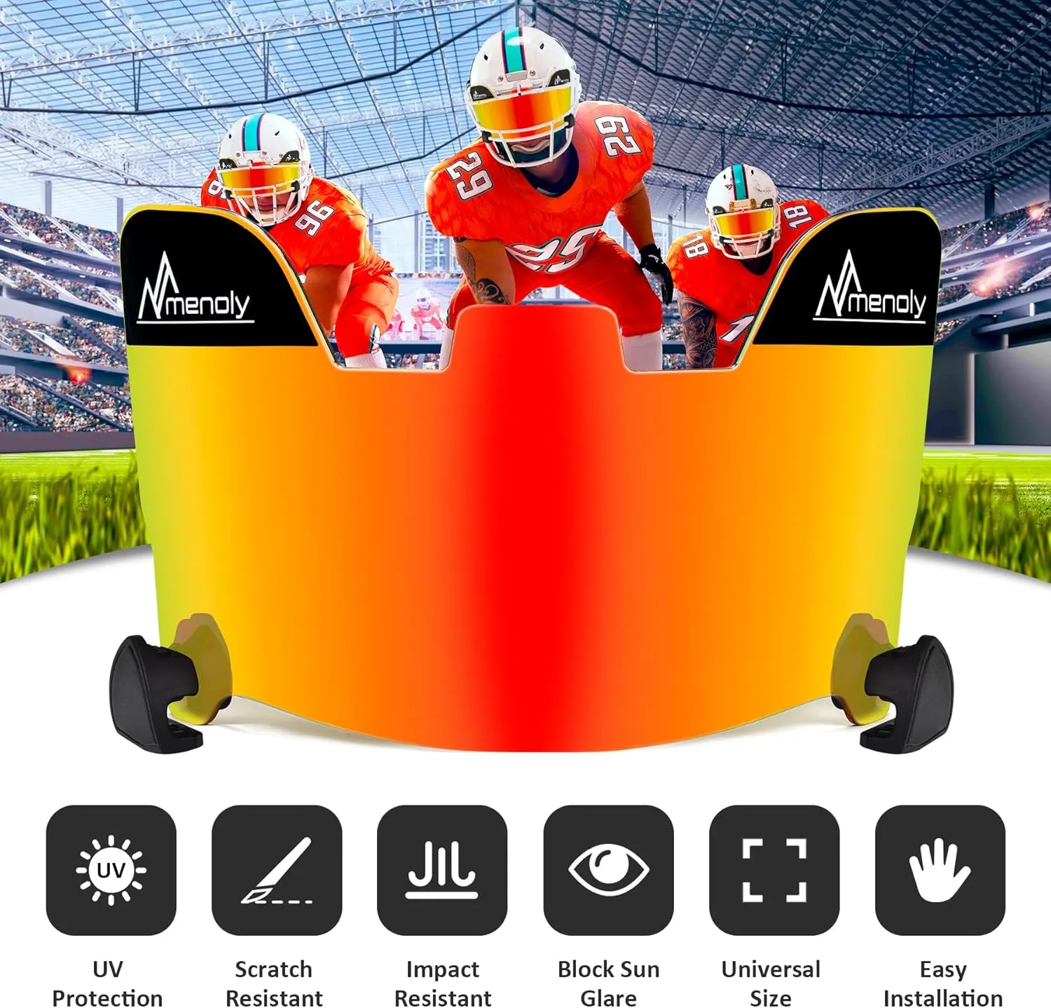 MENOLY Football Visor, Youth Football Helmet Visor, Scratch Resistant, UV Block, Facial Protection Visor for Football Helmet