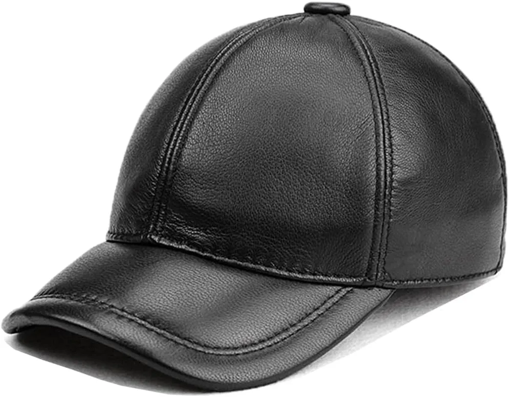 Men's Lambskin Leather Baseball Cap for Outdoor Sports Winter Hat
