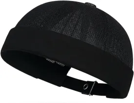 Men's Mesh Brimless Docker Cap Unisex Adjustable Beanie Caps Rolled Cuff Retro Hat Summer Worker Sailor Hat Skullcap