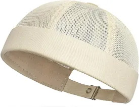 Men's Mesh Brimless Docker Cap Unisex Adjustable Beanie Caps Rolled Cuff Retro Hat Summer Worker Sailor Hat Skullcap