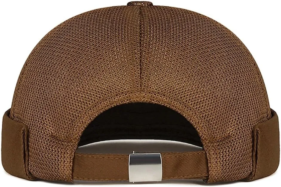Men's Mesh Brimless Docker Cap Unisex Adjustable Beanie Caps Rolled Cuff Retro Hat Summer Worker Sailor Hat Skullcap