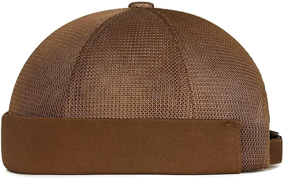 Men's Mesh Brimless Docker Cap Unisex Adjustable Beanie Caps Rolled Cuff Retro Hat Summer Worker Sailor Hat Skullcap