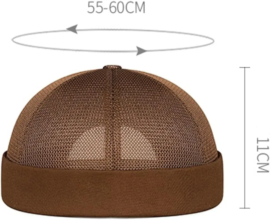Men's Mesh Brimless Docker Cap Unisex Adjustable Beanie Caps Rolled Cuff Retro Hat Summer Worker Sailor Hat Skullcap