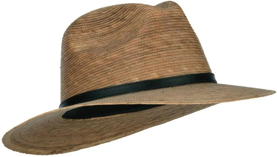 Men's Palm Braid Leather Band Fedora Hat
