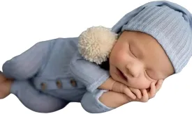 Newborn Baby Photo Shoot Props Girl Boy Crochet Knit Hat Costume Stripe Hat Pants Overalls Photography Props