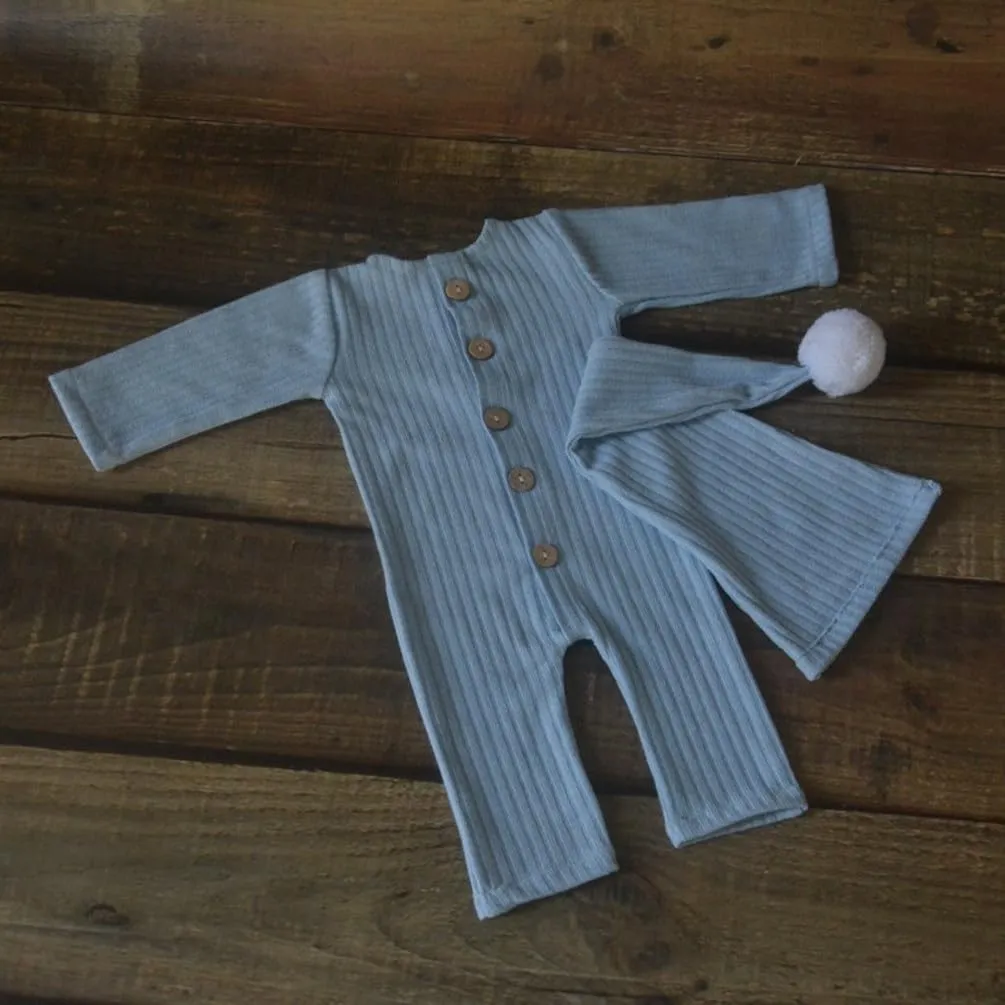 Newborn Baby Photo Shoot Props Girl Boy Crochet Knit Hat Costume Stripe Hat Pants Overalls Photography Props