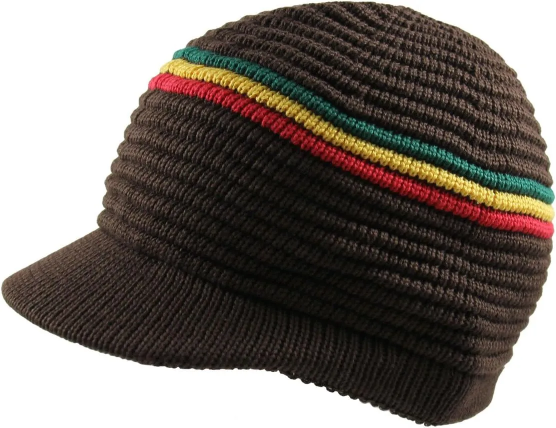 RW Knitted Cotton Rasta Skully Beanie Visor