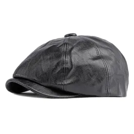 Solid Color Octagonal Leather Beret Hat