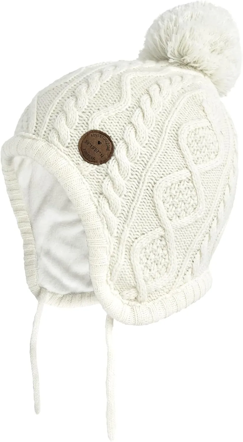 SOMALER Toddler Baby Boys Girls Winter Hat Kids Ear Flap Warm Fleece Lined Knit Beanie Fur Pom Hat