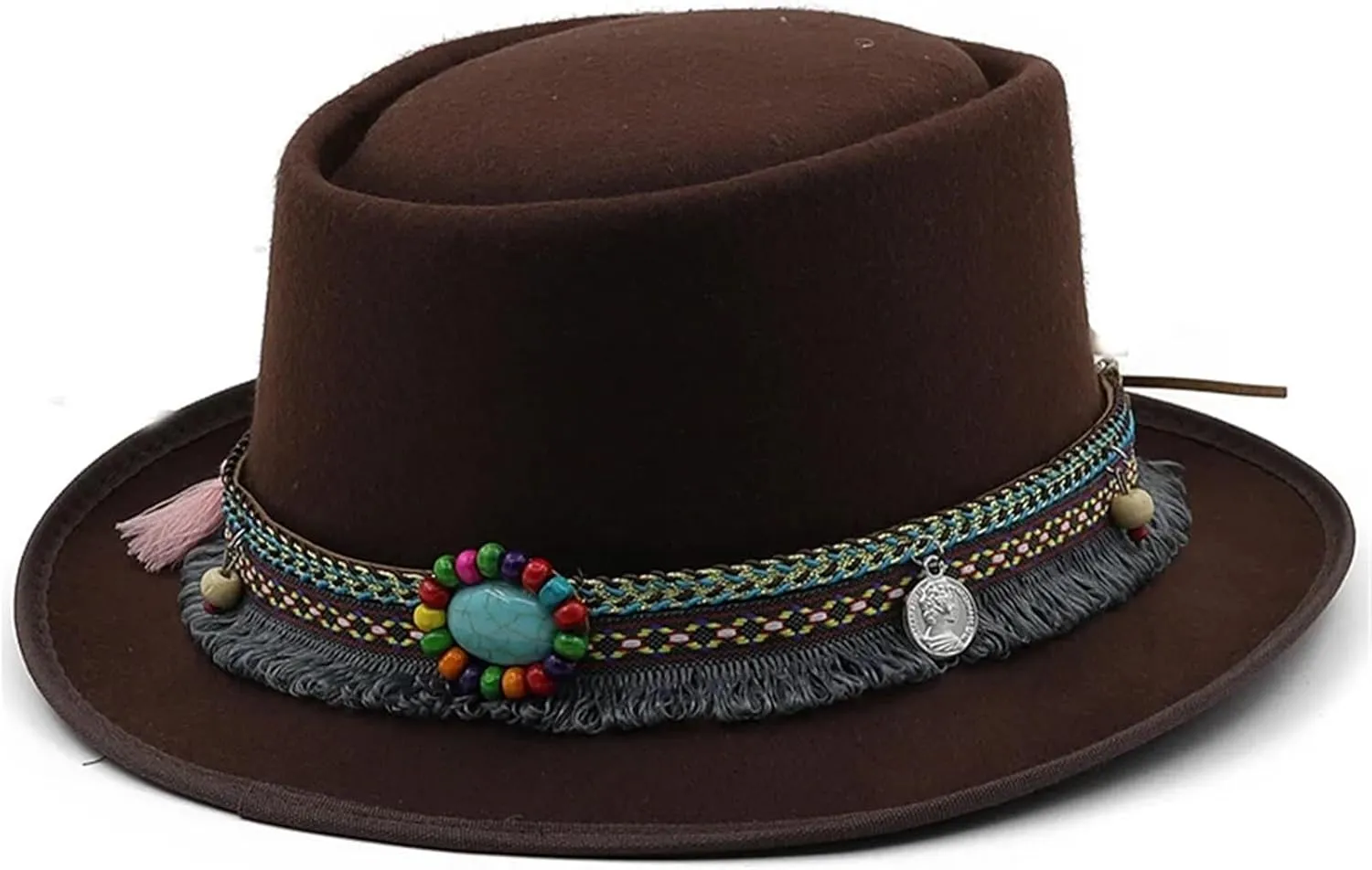 Top Hat Classic Wool Soft Felt Hat for Men Wool Hat Curved Brim Hat(Coffe)