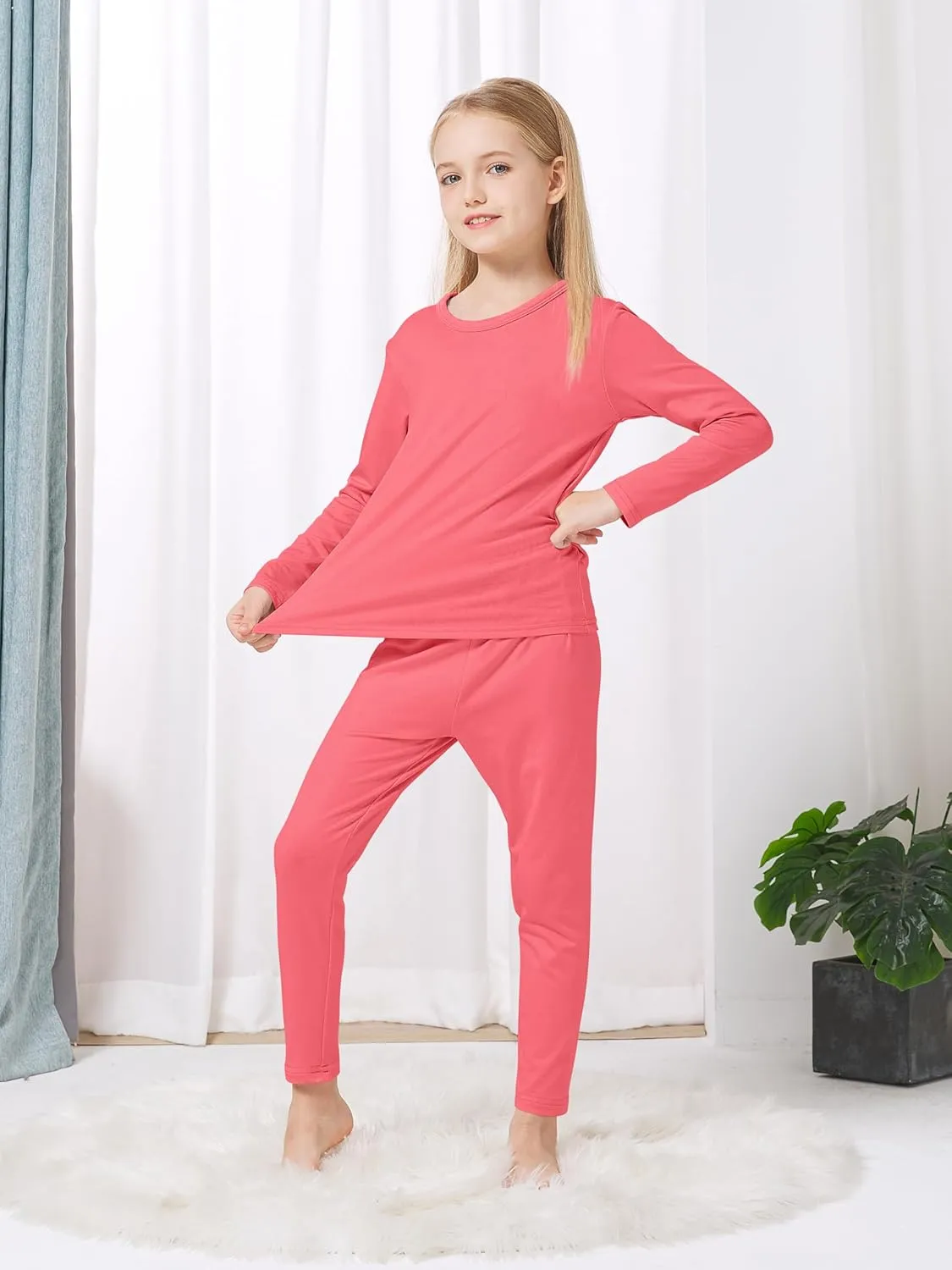 VZV Girls Thermal Underwear Set Kids Thermal Set Fleece Lined Kids Base Layer Long Johns Top and Bottom for Winter