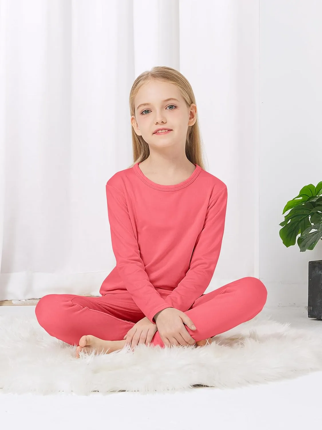 VZV Girls Thermal Underwear Set Kids Thermal Set Fleece Lined Kids Base Layer Long Johns Top and Bottom for Winter