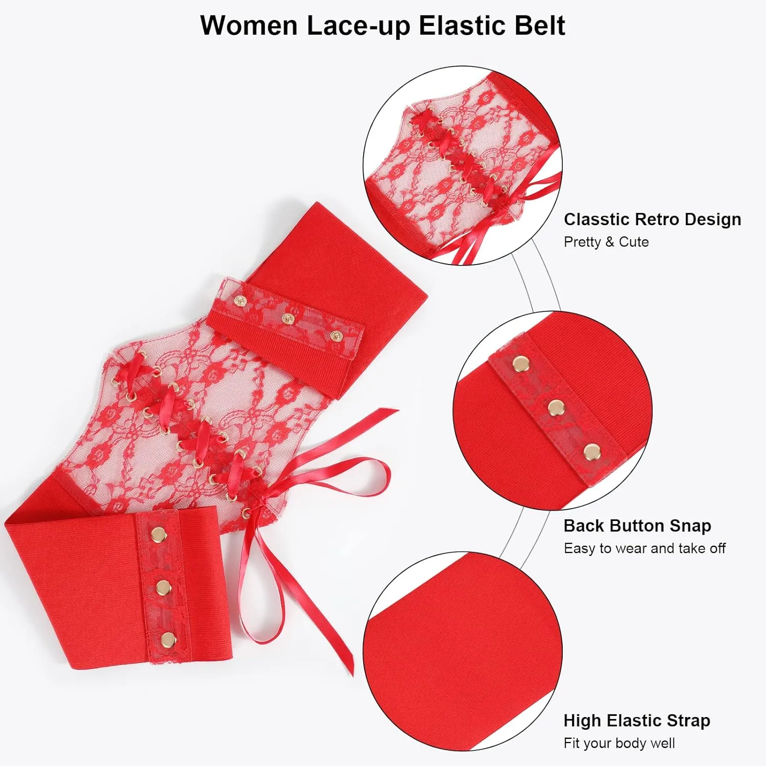 WHIPPY Women Lace-up Corset Waist Belt Transparent PVC Lace Crochet Petal Elastic Wide Belt for Dress