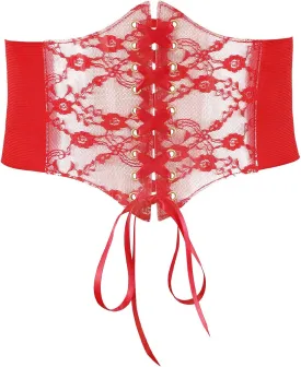 WHIPPY Women Lace-up Corset Waist Belt Transparent PVC Lace Crochet Petal Elastic Wide Belt for Dress