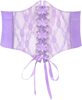 WHIPPY Women Lace-up Corset Waist Belt Transparent PVC Lace Crochet Petal Elastic Wide Belt for Dress