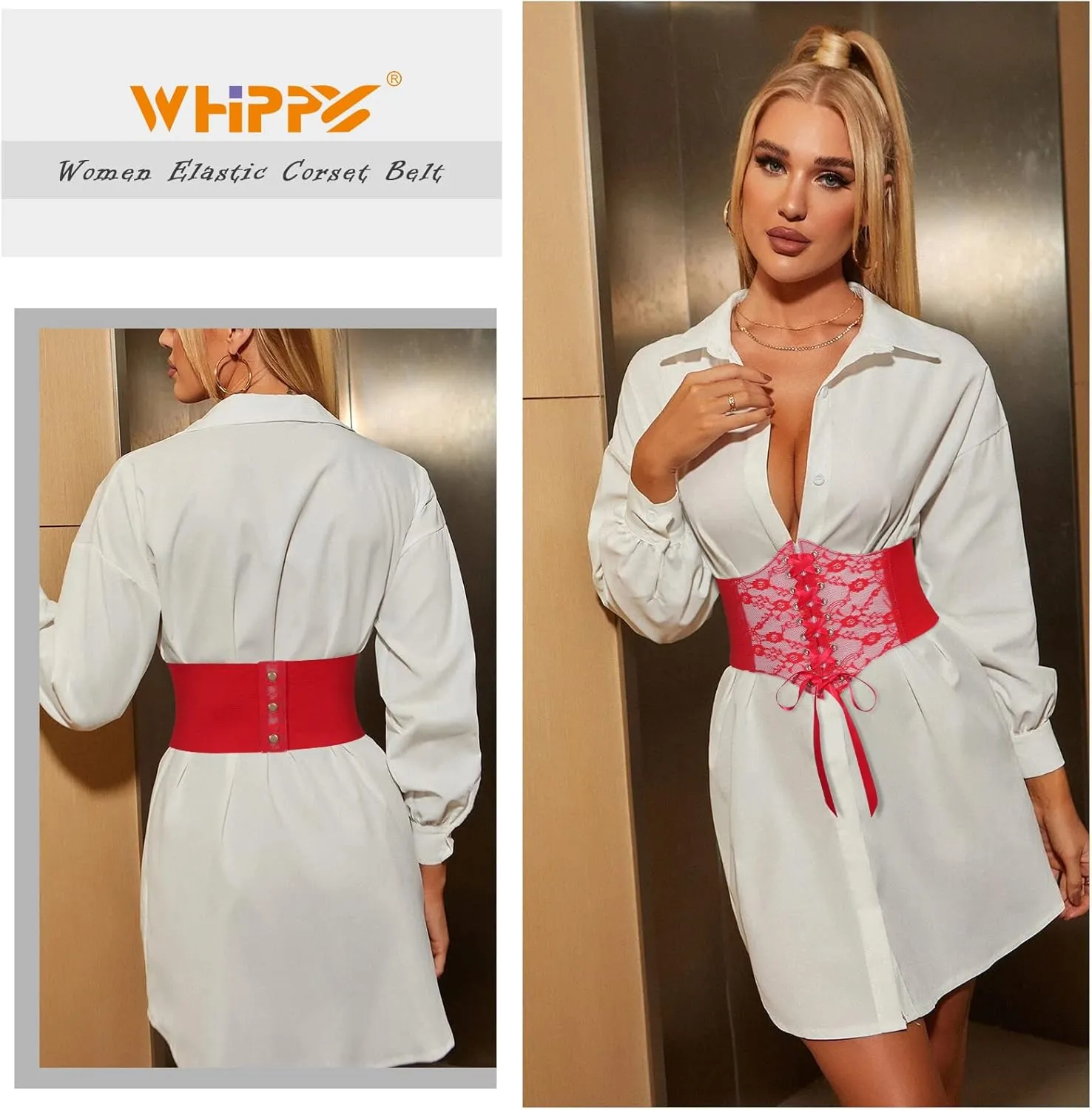 WHIPPY Women Lace-up Corset Waist Belt Transparent PVC Lace Crochet Petal Elastic Wide Belt for Dress