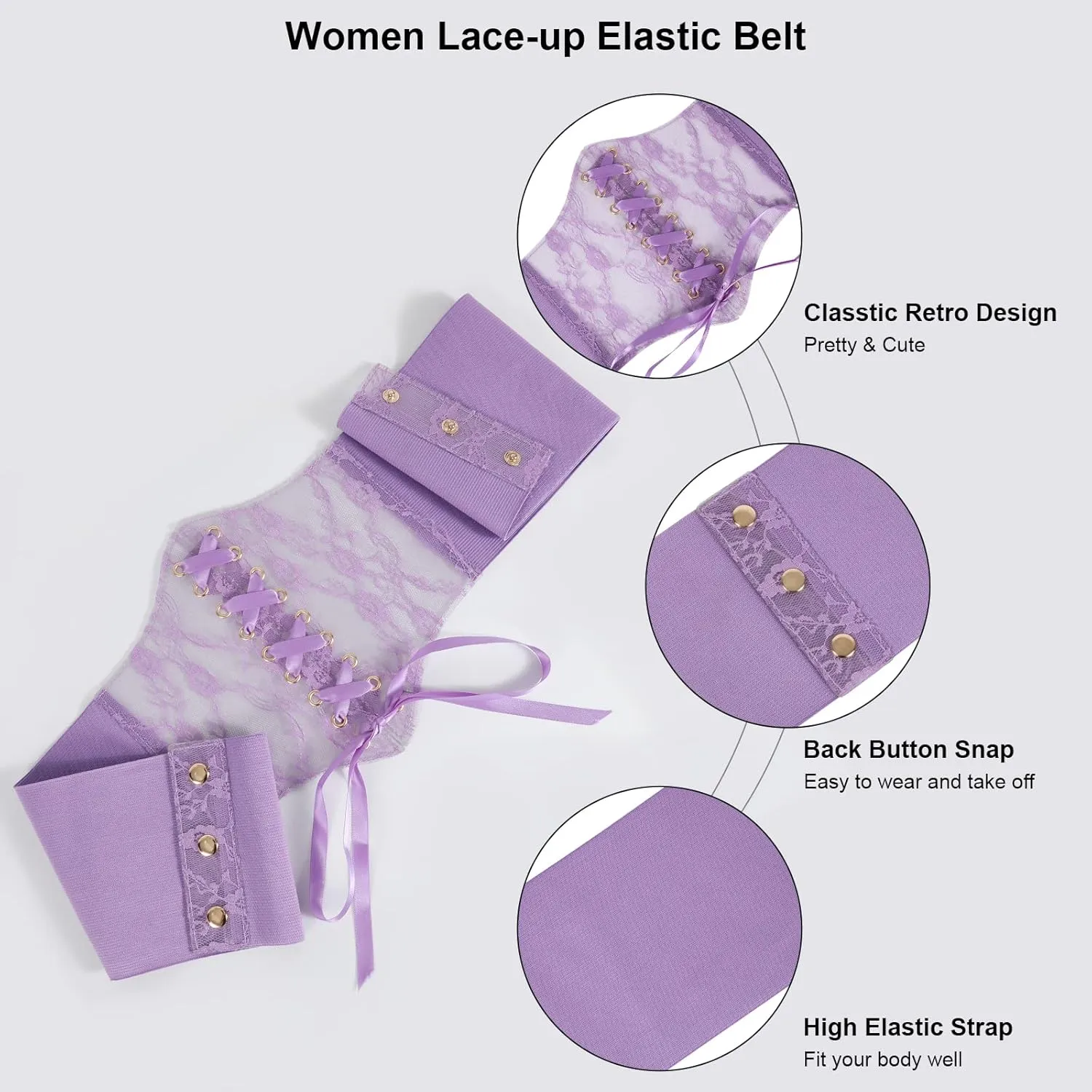 WHIPPY Women Lace-up Corset Waist Belt Transparent PVC Lace Crochet Petal Elastic Wide Belt for Dress