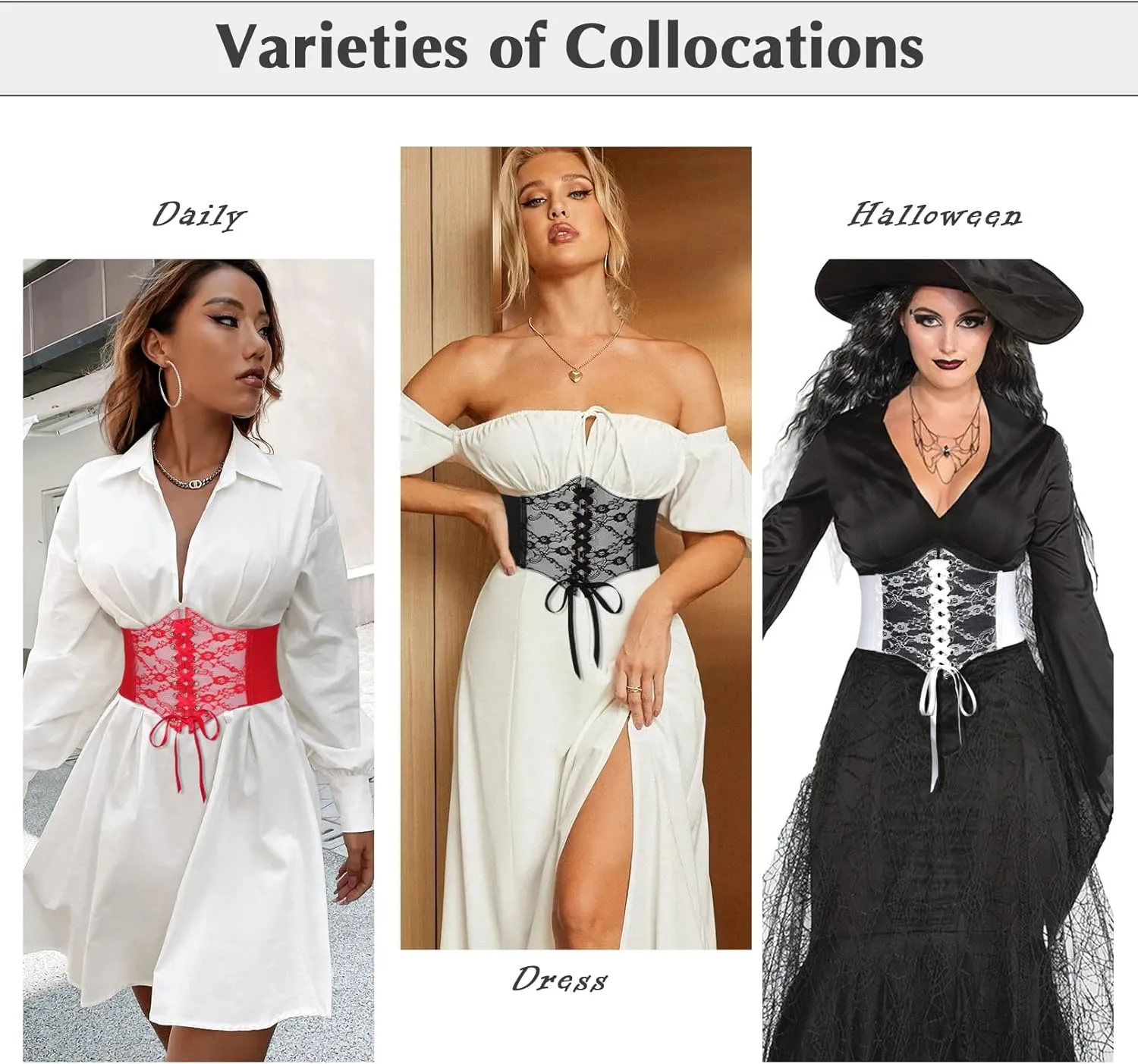 WHIPPY Women Lace-up Corset Waist Belt Transparent PVC Lace Crochet Petal Elastic Wide Belt for Dress